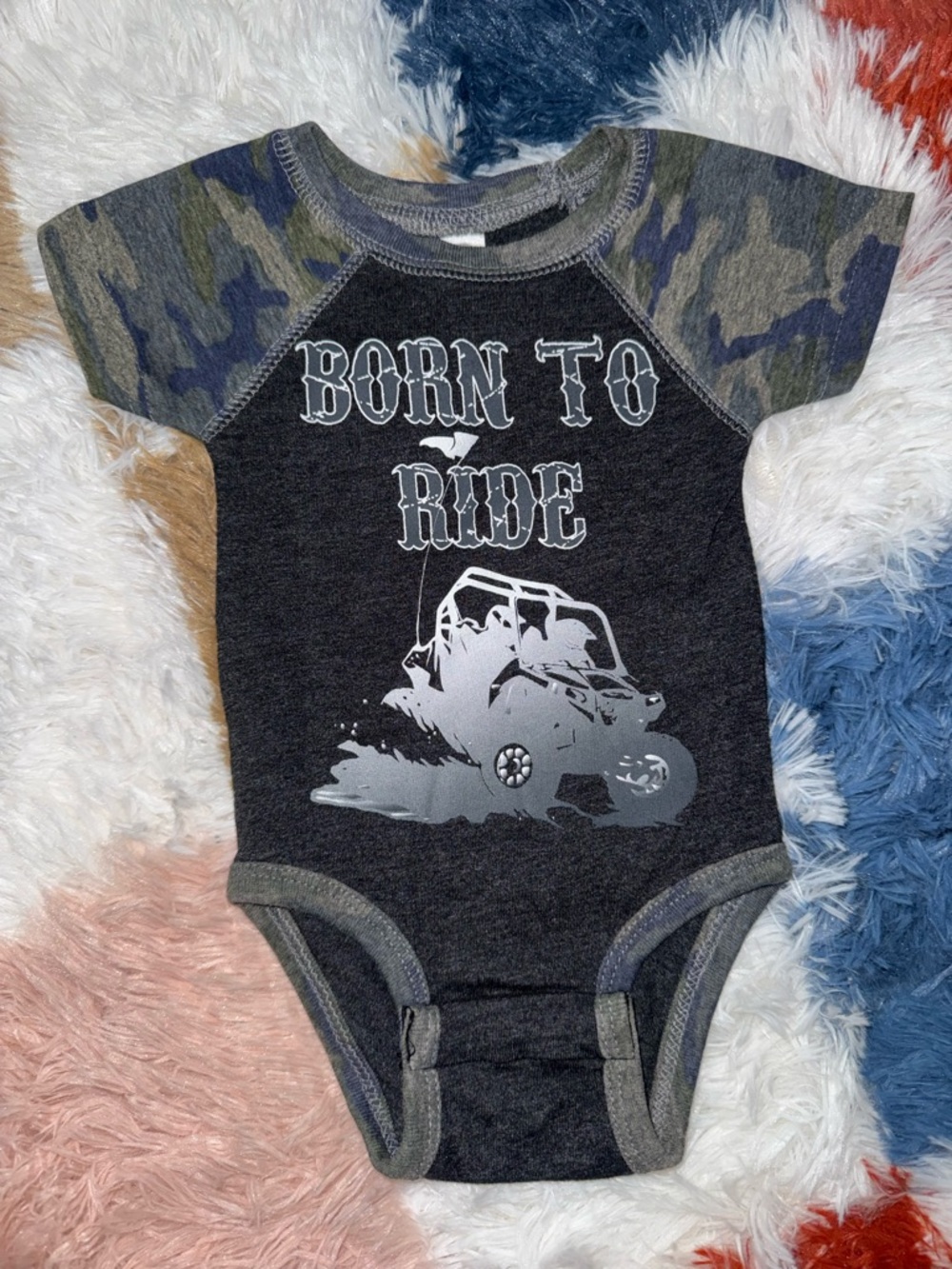 Baby Rabbit Skins Charcoal One-Piece with Camo Sleeves